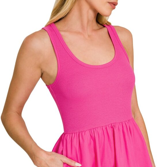 Zenana Combined Knit & Woven Midi Dress - Picture 2 of 6